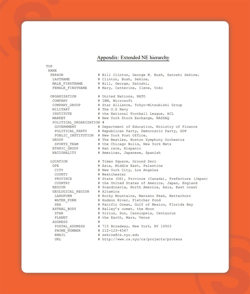 نمونه‌ای از فهرست موجودیت‌ها در مقاله extended named-entity