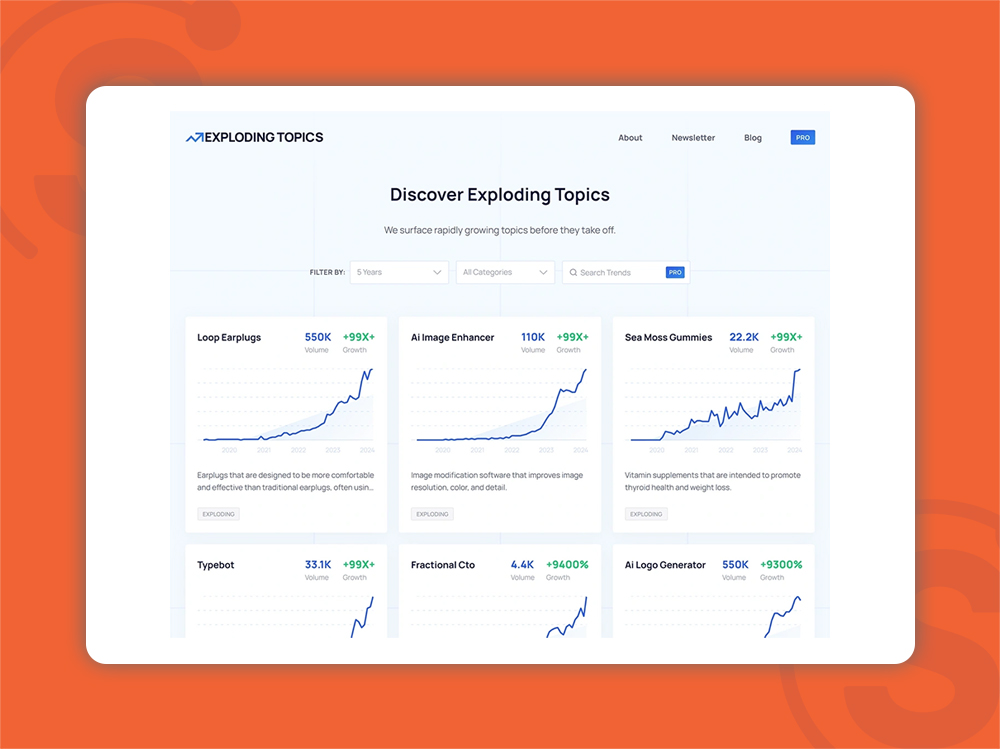 exploding topics ابزار جایگزین google trends